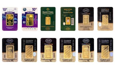 Lingouri dreptunghiulare din aur, puritate 995‰