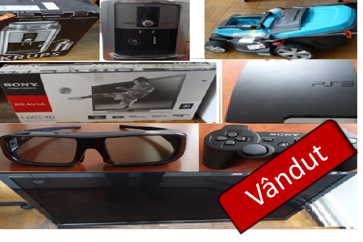 Televizor LCD Sony, consolă joc playstation 3, ochelari 3D Sony, adaptor 3D, espressor cafea Krups, mașina de tuns iarbă Gardena 05.10.2017