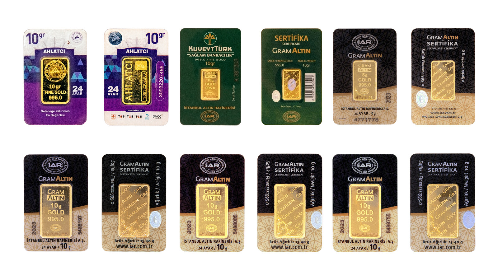 Lingouri dreptunghiulare din aur, puritate 995‰