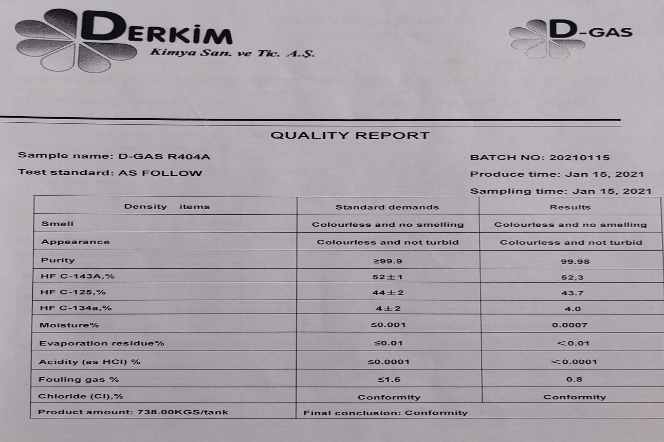 1 butelie reprezentată de tank nr. 10, agent refrigerant